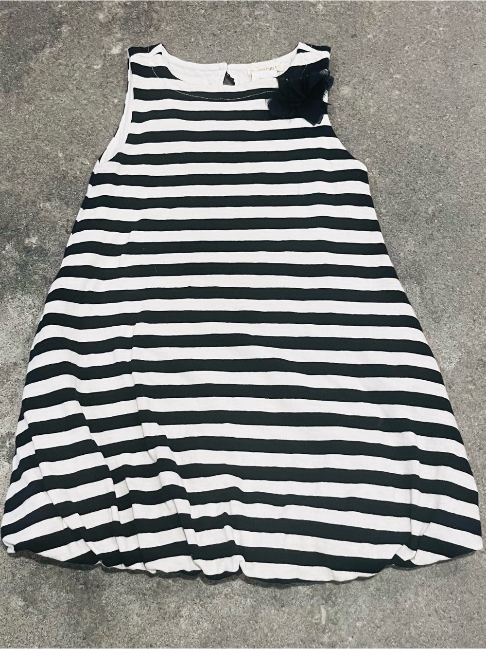 Crewcuts Navy and White Striped Bubble Dress with Flower Accent